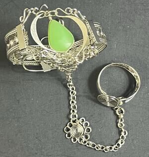 Slave Bracelet From Perú Handmade With Green Jade Stone New